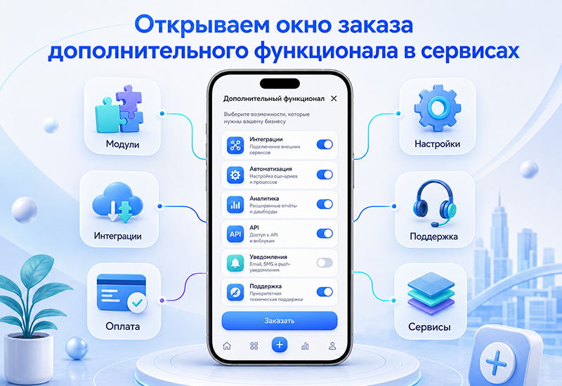 Окно заказа дополнительного функционала в сервисах